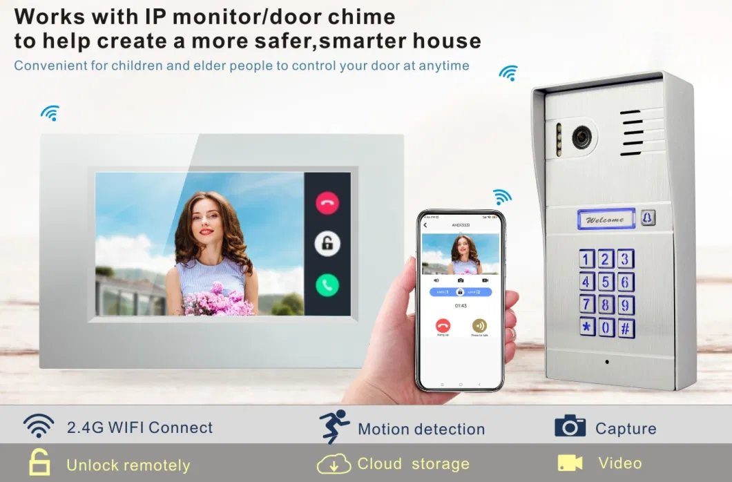 Wireless Video Door Phone with Keypad IP Video Intercom System for Villa
