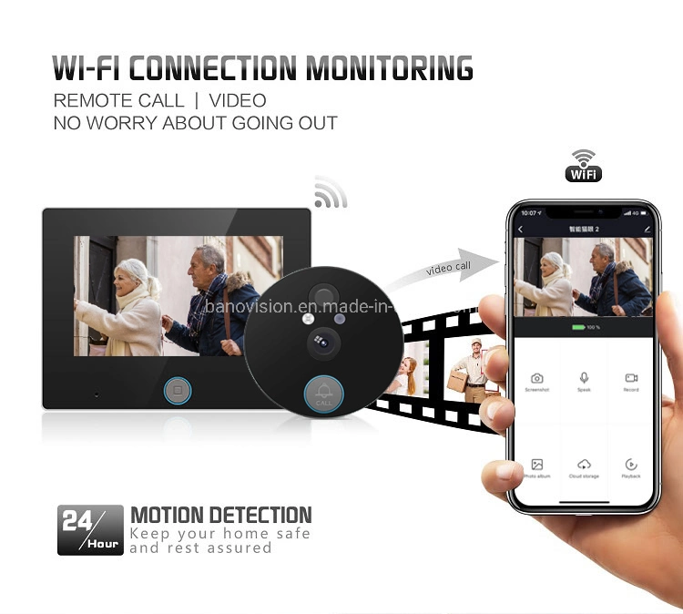 Banovision Wireless Tuya Video Doorbell Phone IP Doorbell Intercom System with Camera and 4.3inch Monitor 720p Camera Night Vision, Remote Unlock Door Release